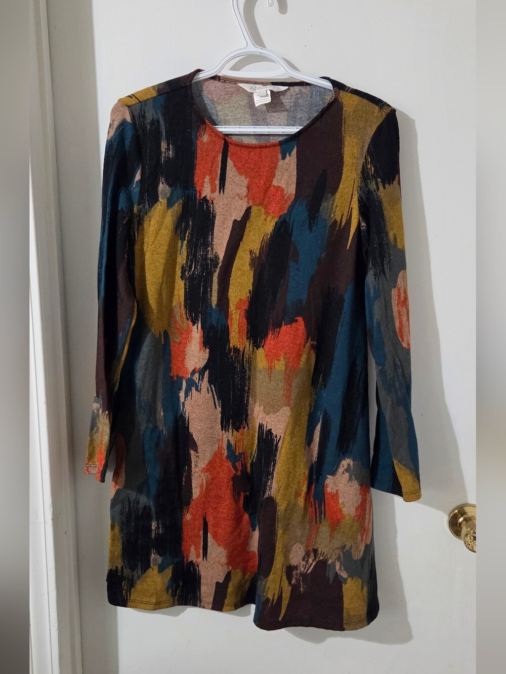 APRICOT Long Sleeve Brushstroke Tunic Dress - Multicolored